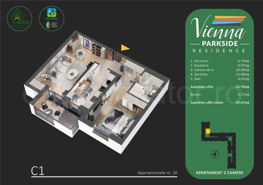 Apartament 2 Camere 60mp Vienna Parkside Residence