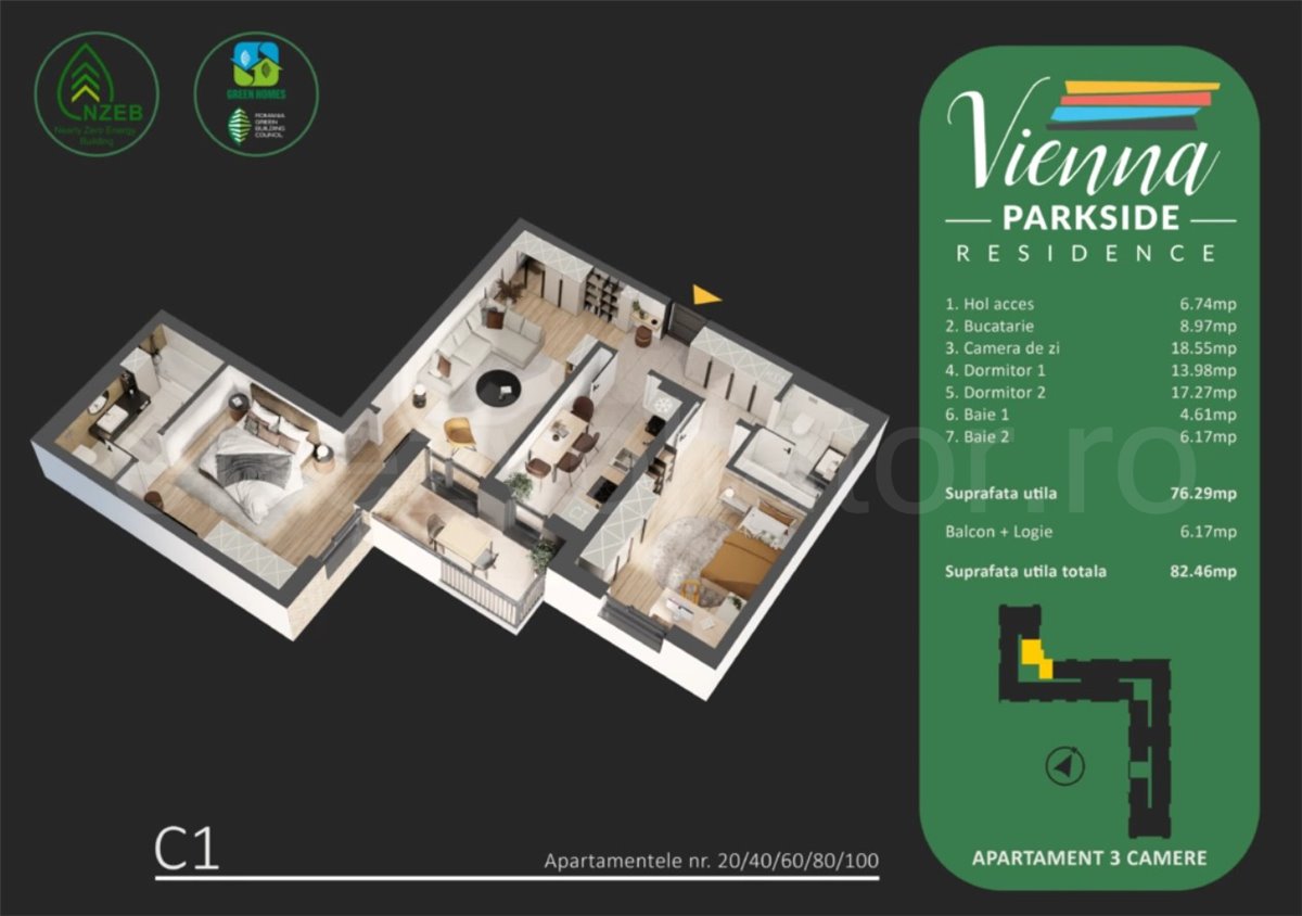 Apartament 3 Camere 82mp Vienna Parkside Residence