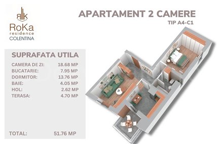 Apartament 2 Camere 52mp Roka Residence Doamna Ghica