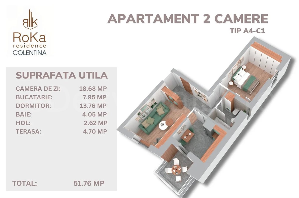 Apartament 2 Camere 52mp Roka Residence Doamna Ghica