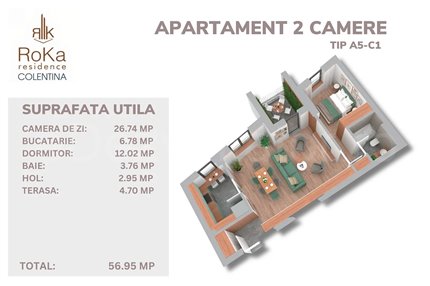 Apartament 2 Camere 57mp Roka Residence Doamna Ghica