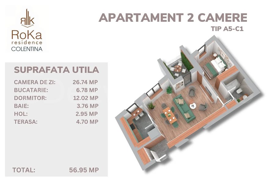 Apartament 2 Camere 57mp Roka Residence Doamna Ghica