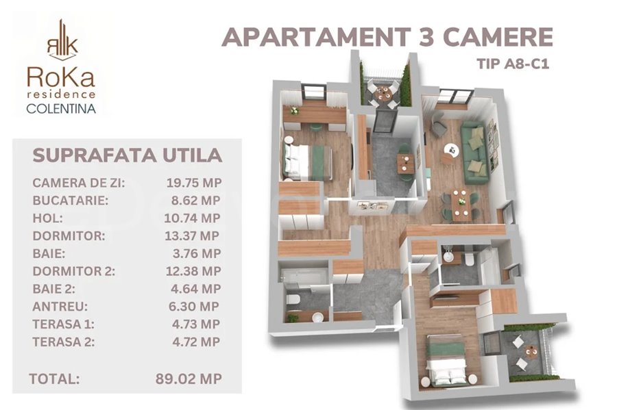 Apartament 3 Camere 89mp Roka Residence Doamna Ghica