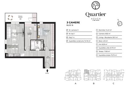 Apartament 3 Camere 73mp Quartier Azuga