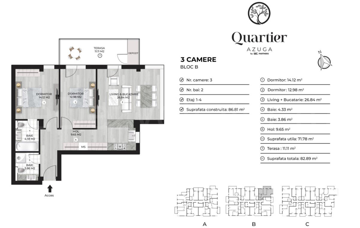 Apartament 3 Camere 83mp Quartier Azuga