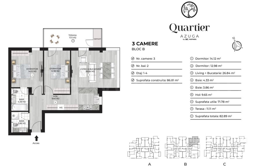 Apartament 3 Camere 83mp Quartier Azuga