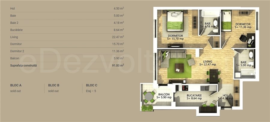 Apartament 3 Camere 78mp Onix Park North Area Residence