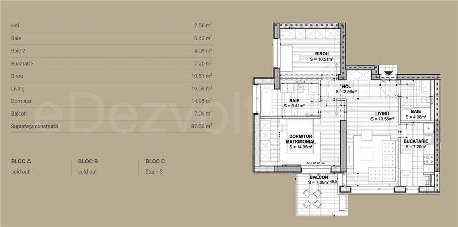 Apartament 3 Camere 72mp Onix Park North Area Residence