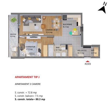 Apartament 2 Camere 71mp My Place Residence