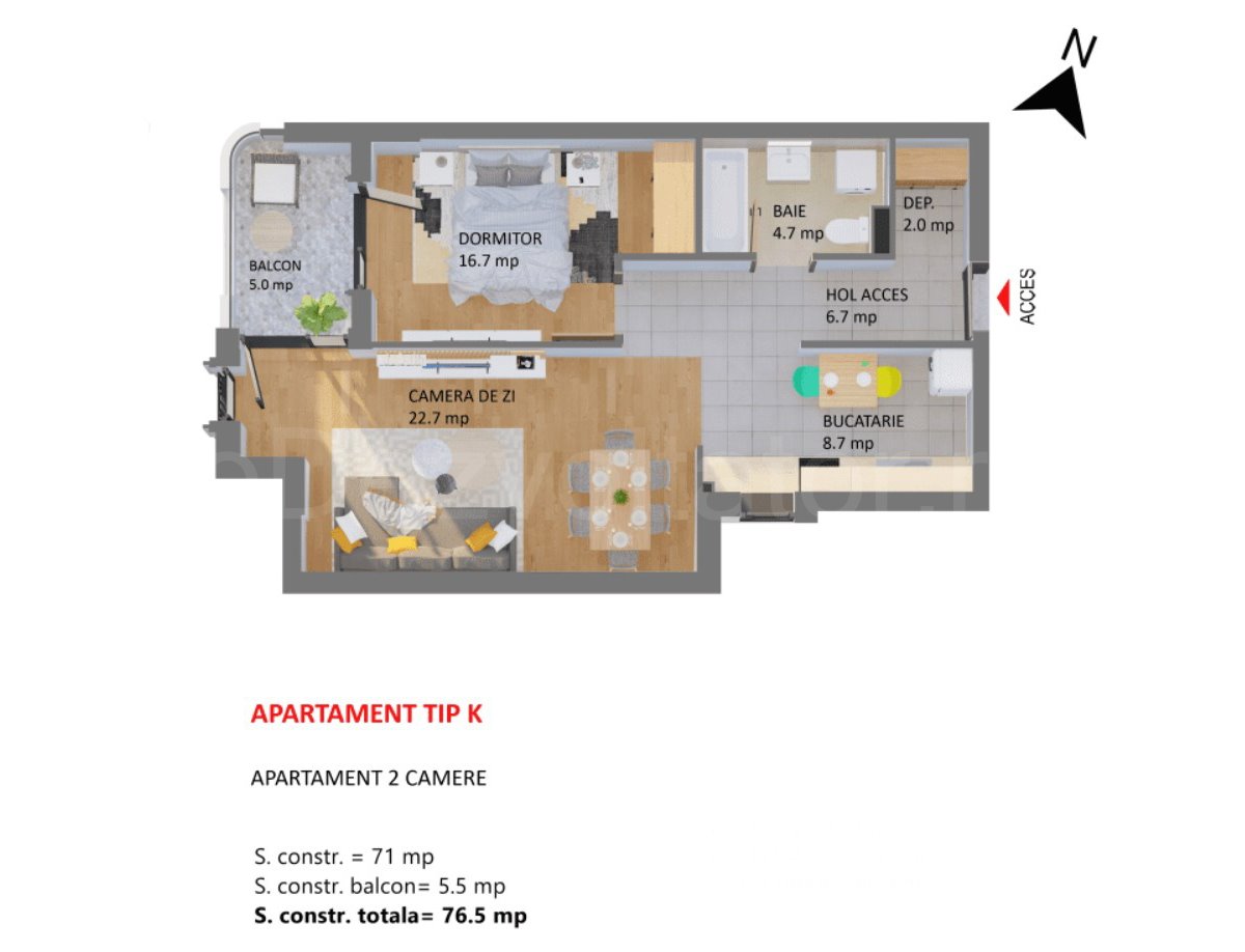 Apartament 2 Camere 67mp My Place Residence
