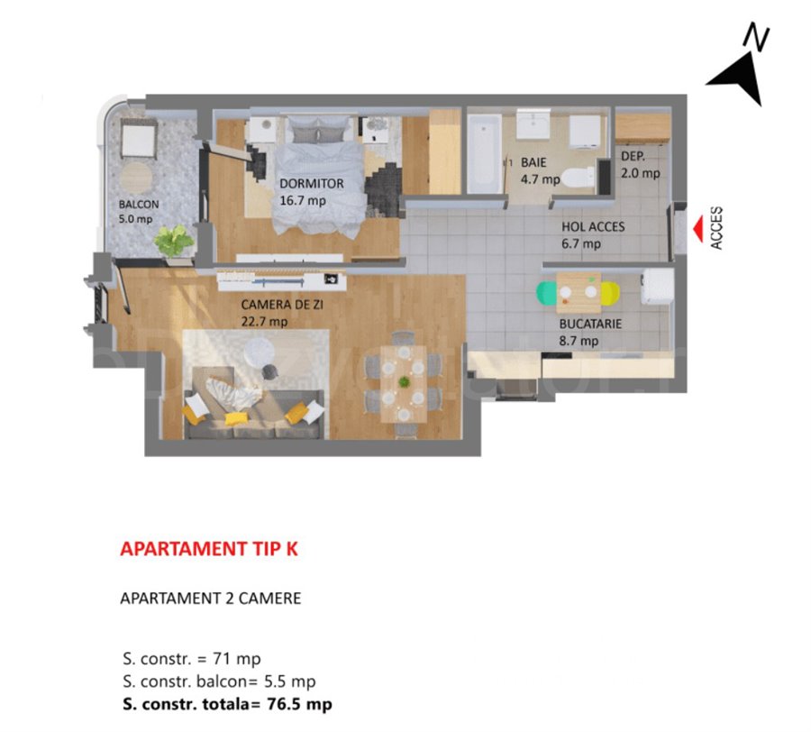Apartament 2 Camere 67mp My Place Residence