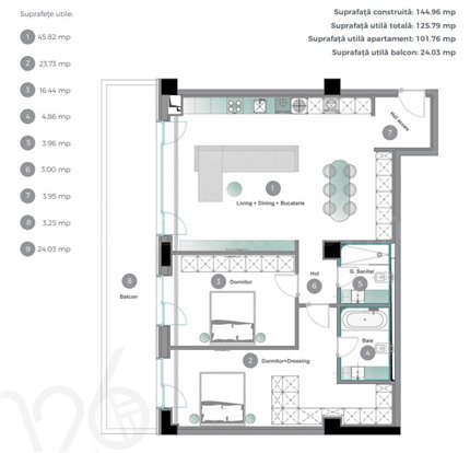 Apartament 3 Camere 126mp Cortina 126