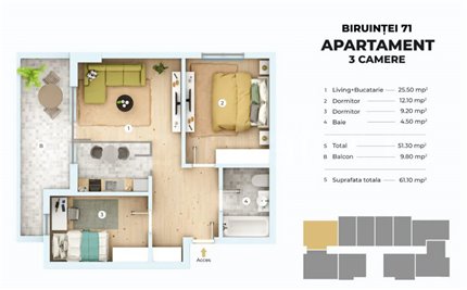 Apartament 3 Camere 61mp Siena Residence 3