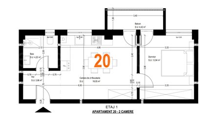 Apartament 2 Camere 44mp Complex Lara