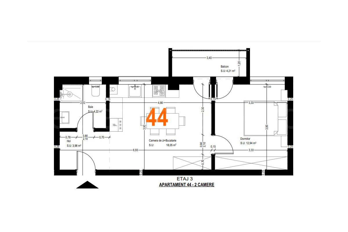 Apartament 2 Camere 44mp Complex Lara