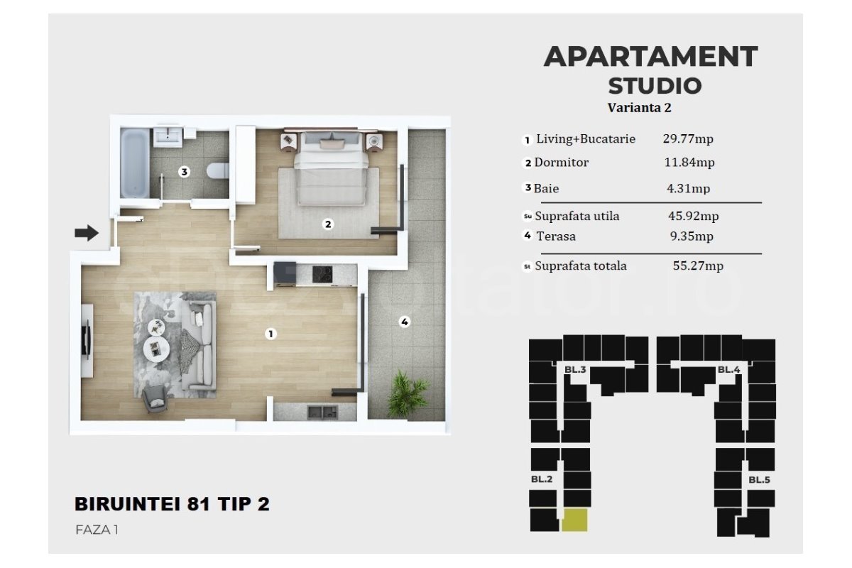 Apartament 2 Camere 55mp Siena Residence