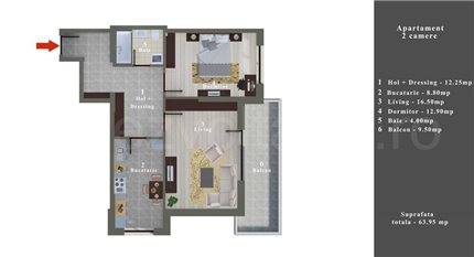 Apartament 2 Camere 64mp 99D Residence