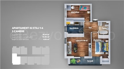 Apartament 3 Camere 62mp Alpha Residence