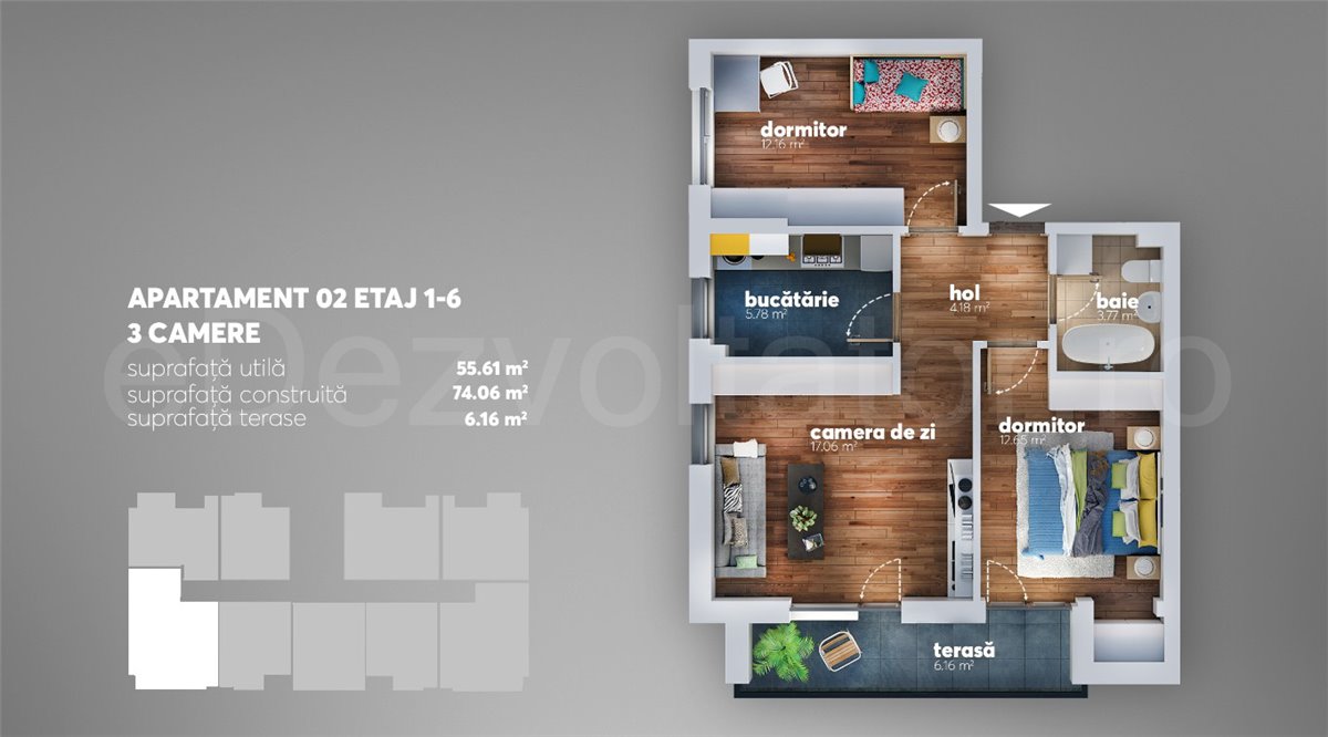 Apartament 3 Camere 62mp Alpha Residence
