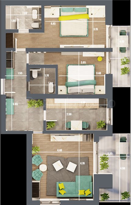 Apartament 3 Camere 95mp Quartz Residence