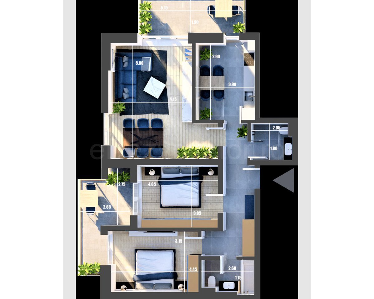 Apartament 3 Camere 100mp Quartz Residence