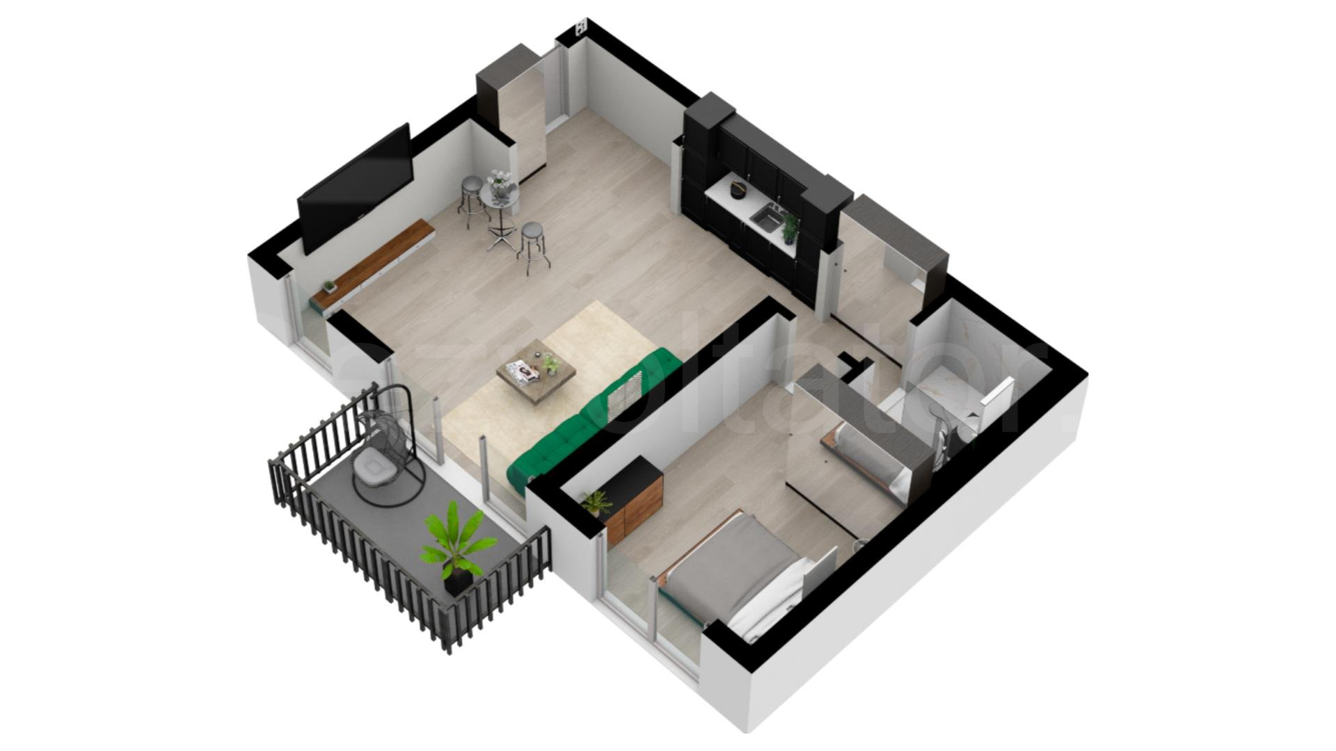 Apartament 2 Camere 58mp New Point Proiecție 3D 