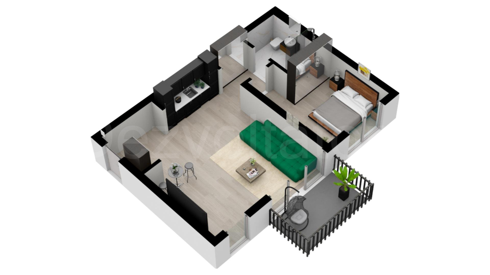 Apartament 2 Camere 58mp New Point Proiecție 3D 