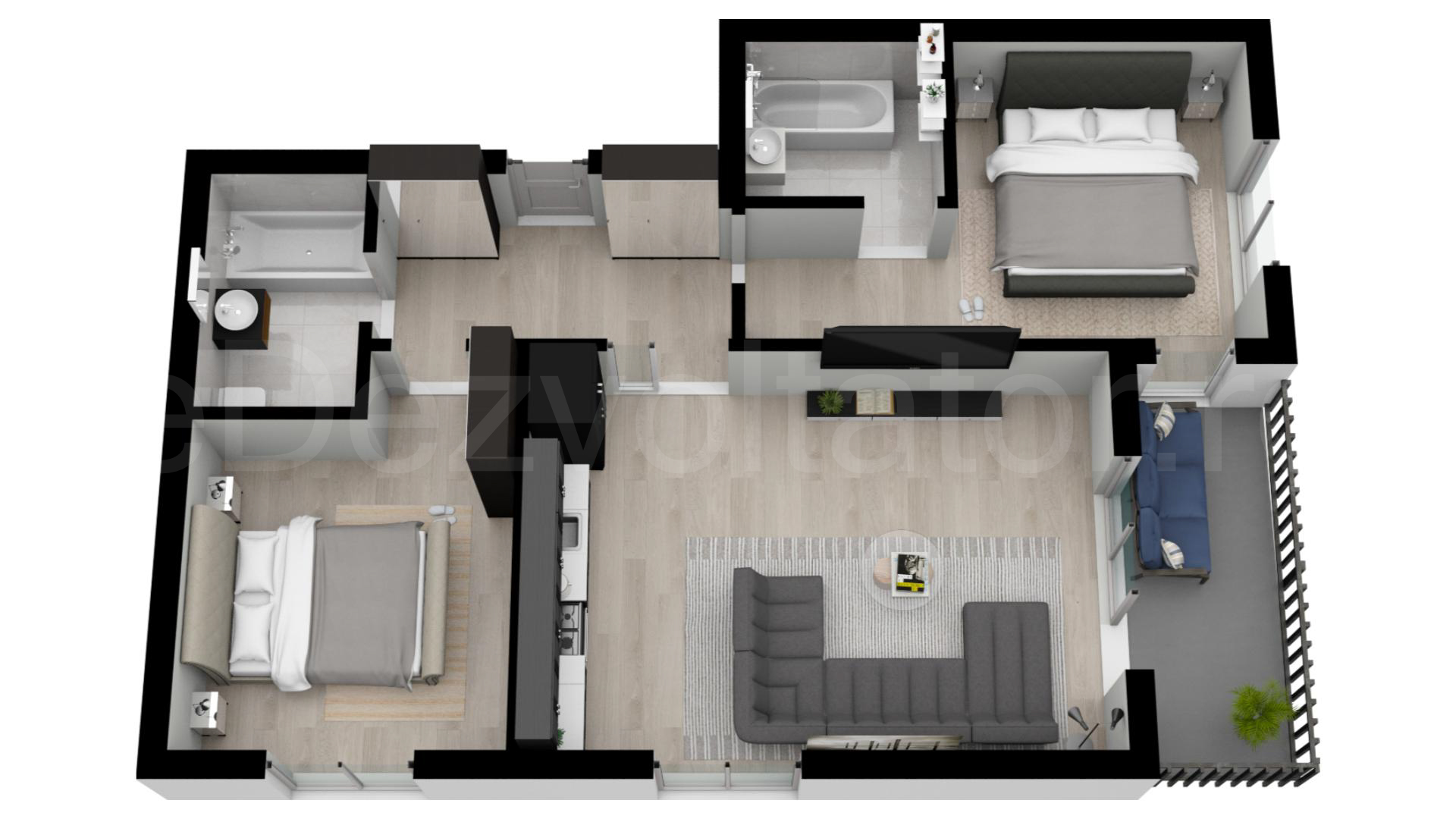 Apartament 3 Camere 79mp Greenfield Residence Proiecție 3D 