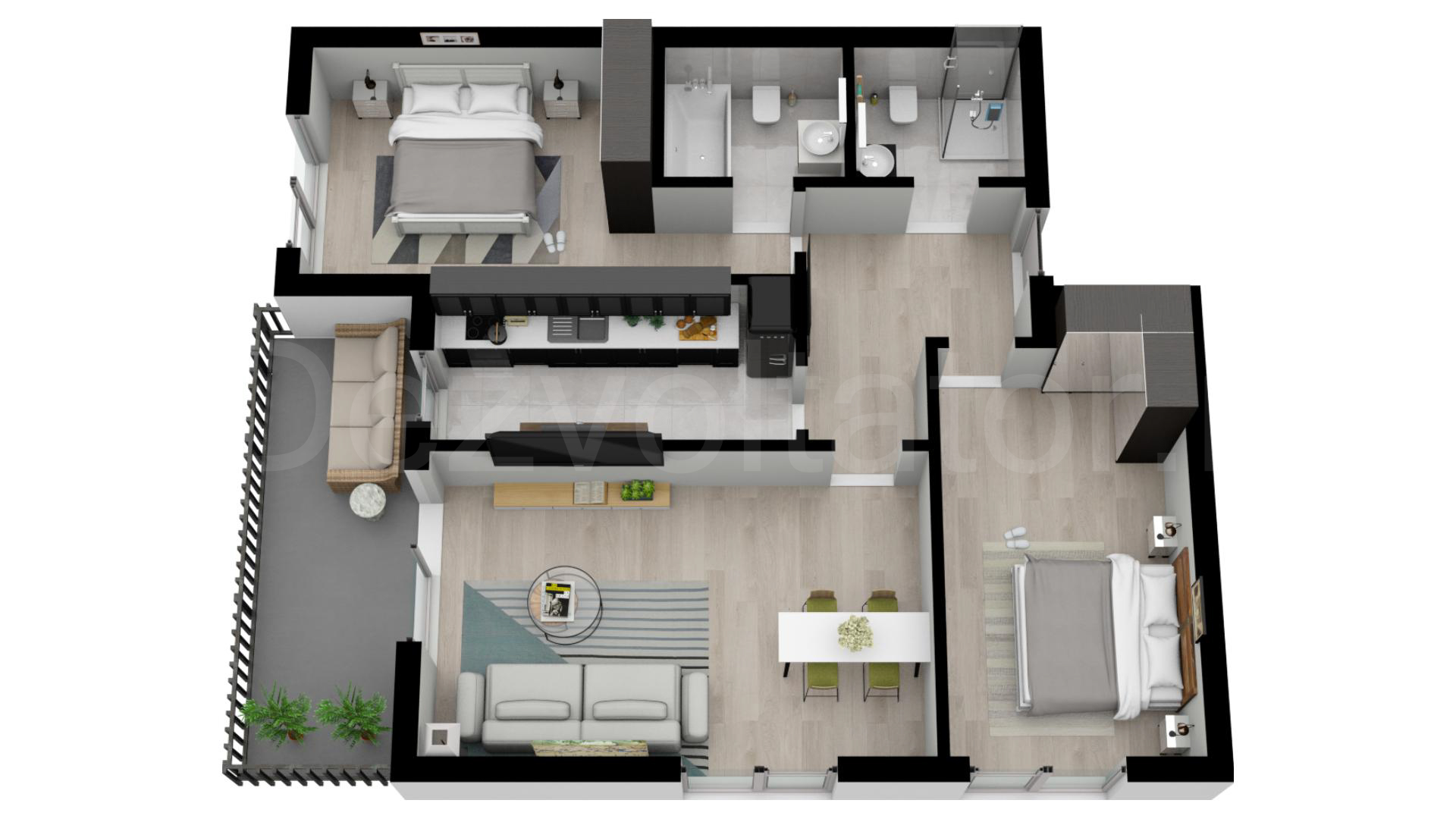 Proiecție 3D Apartament 3 Camere 88mp Greenfield Residence