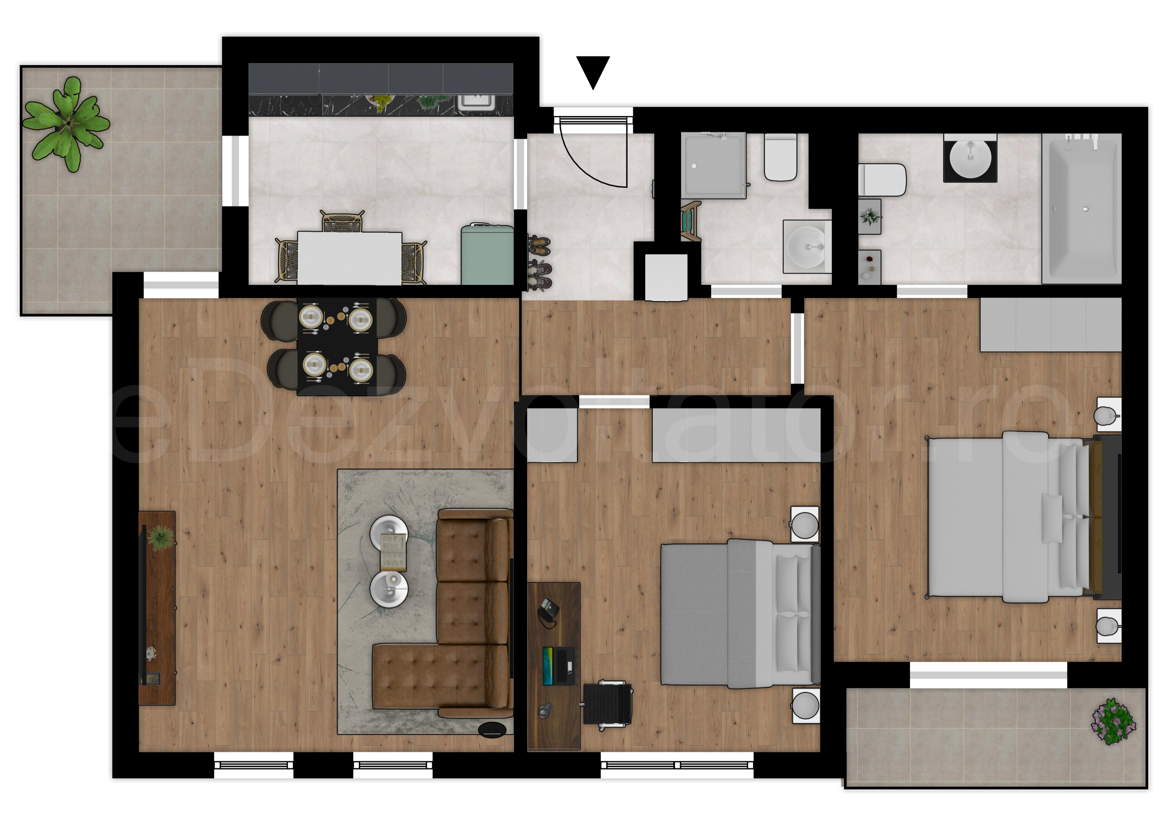 Proiecție 2D Apartament 2 camere 91 mp H Pipera Lake 