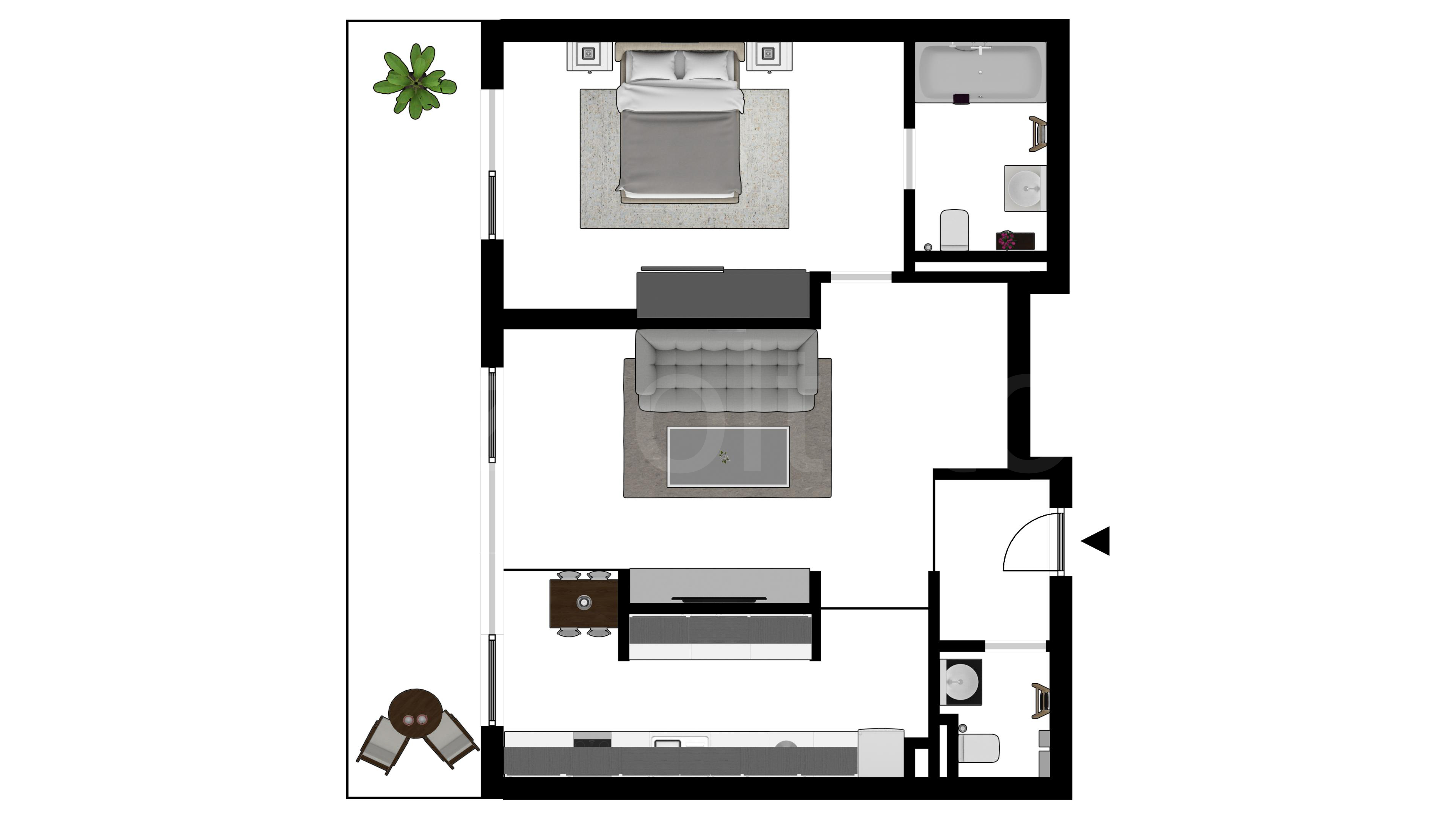 Proiecție 2D Apartament 2 Camere 82mp iResidence 
