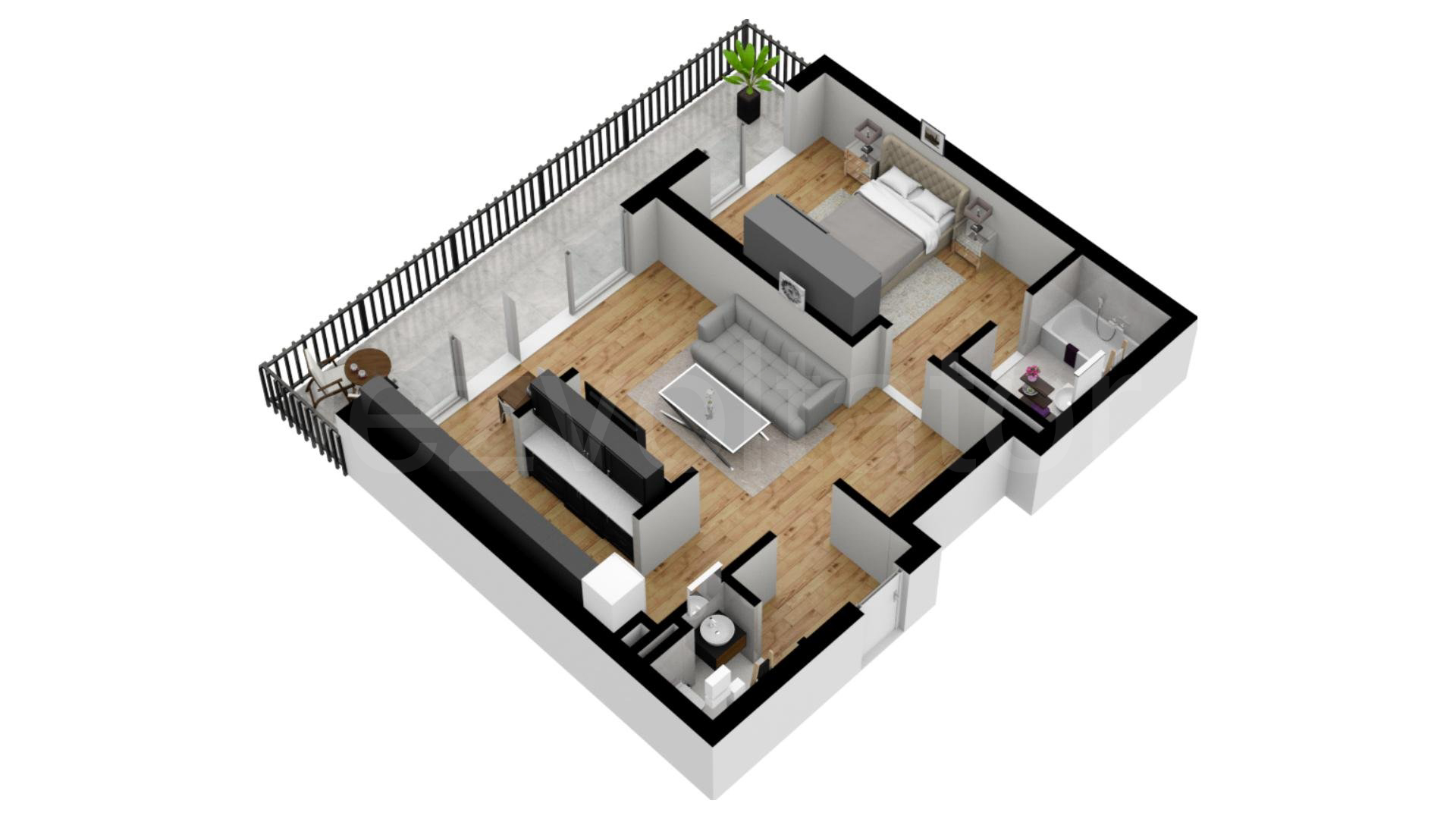 Apartament 2 Camere 82mp iResidence Proiecție 3D 