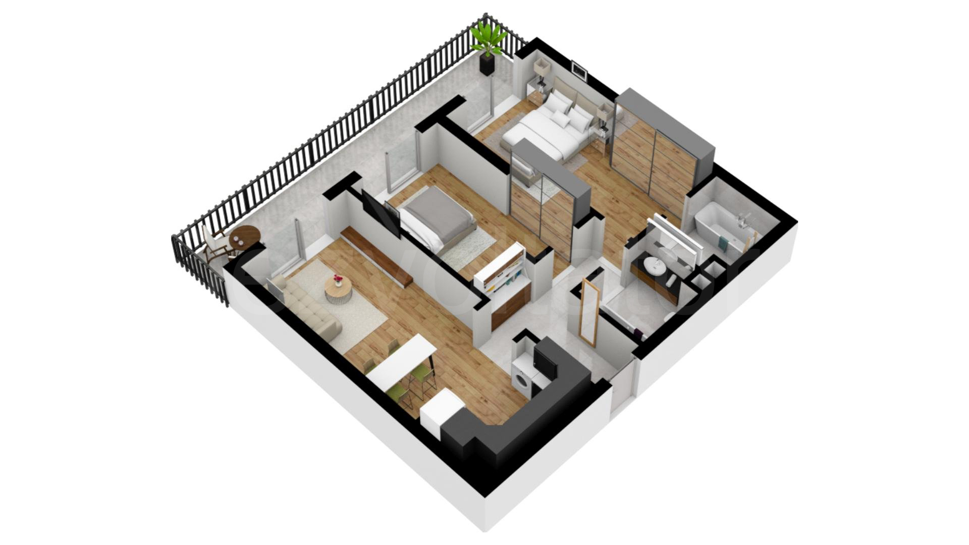Proiecție 3D Apartament 3 Camere 87mp iResidence