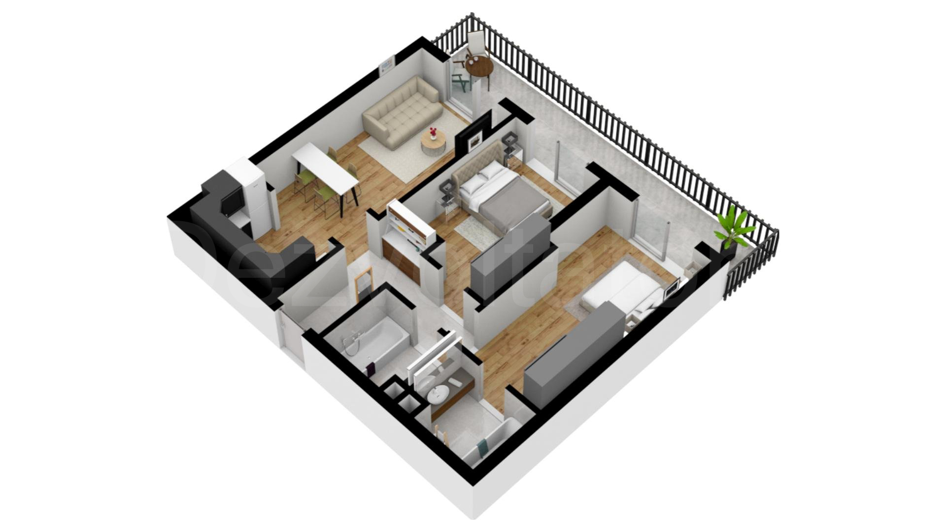 Apartament 3 Camere 87mp iResidence Proiecție 3D 