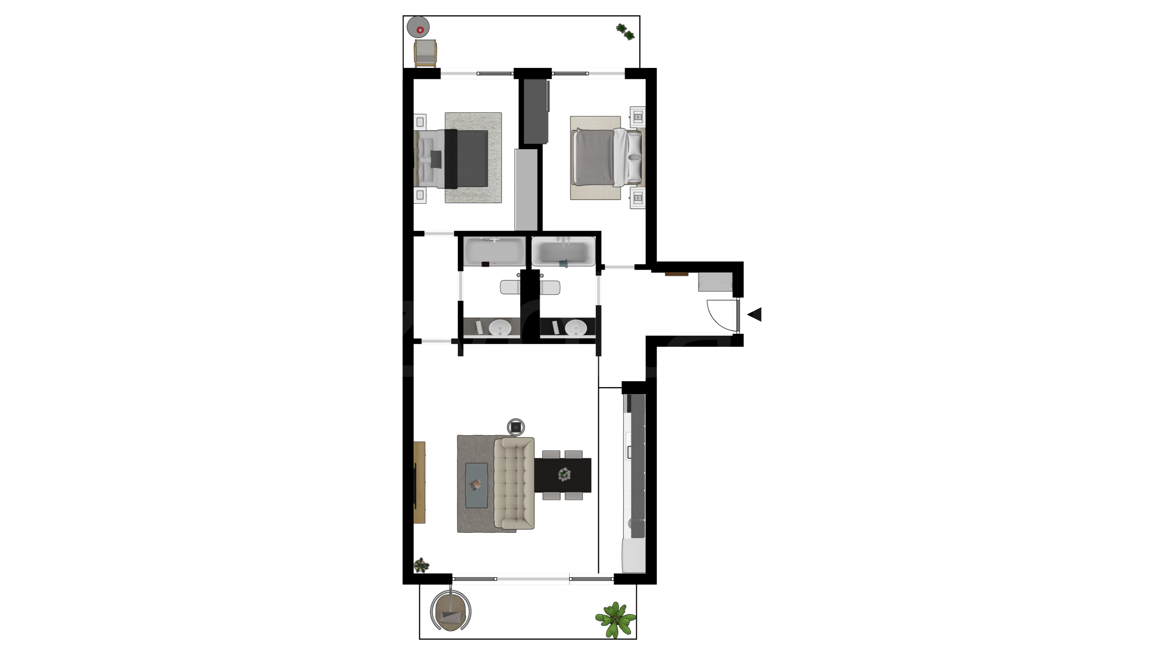 Proiecție 2D Apartament 3 Camere 101mp iResidence 