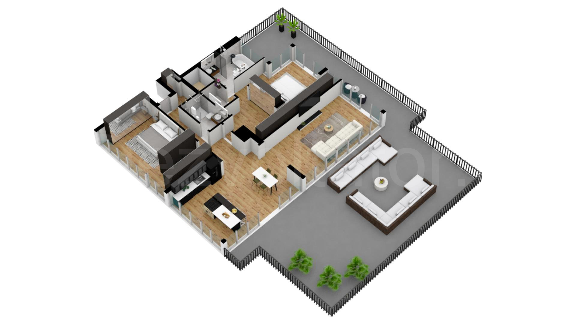 Proiecție 3D Apartament 3 Camere 308mp iResidence