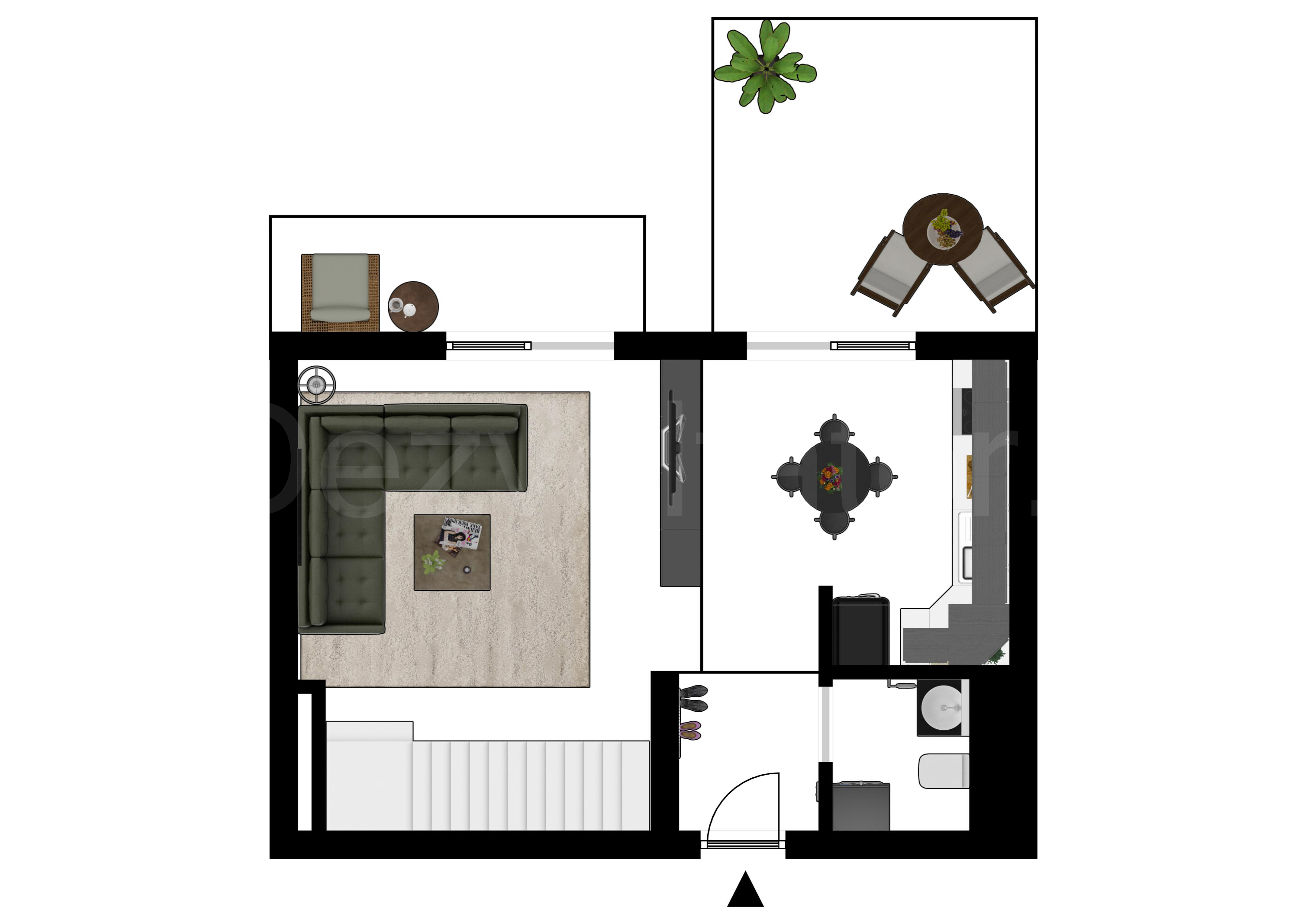 Proiecție 2D Apartament 2 Camere 90mp Cloud9 Residence 