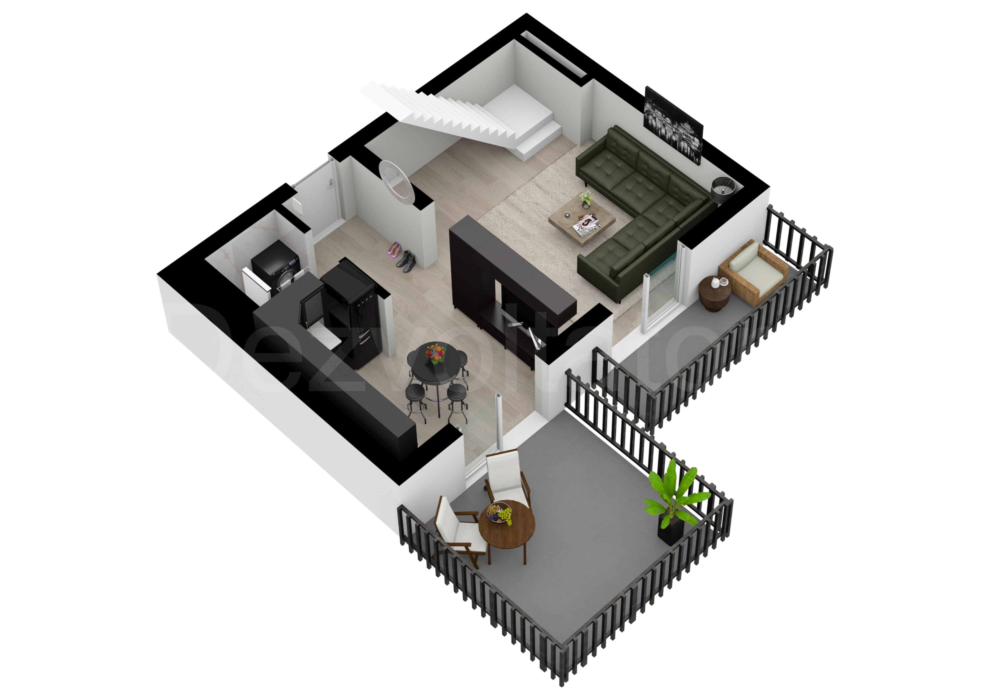 Proiecție 3D Apartament 2 Camere 90mp Cloud9 Residence
