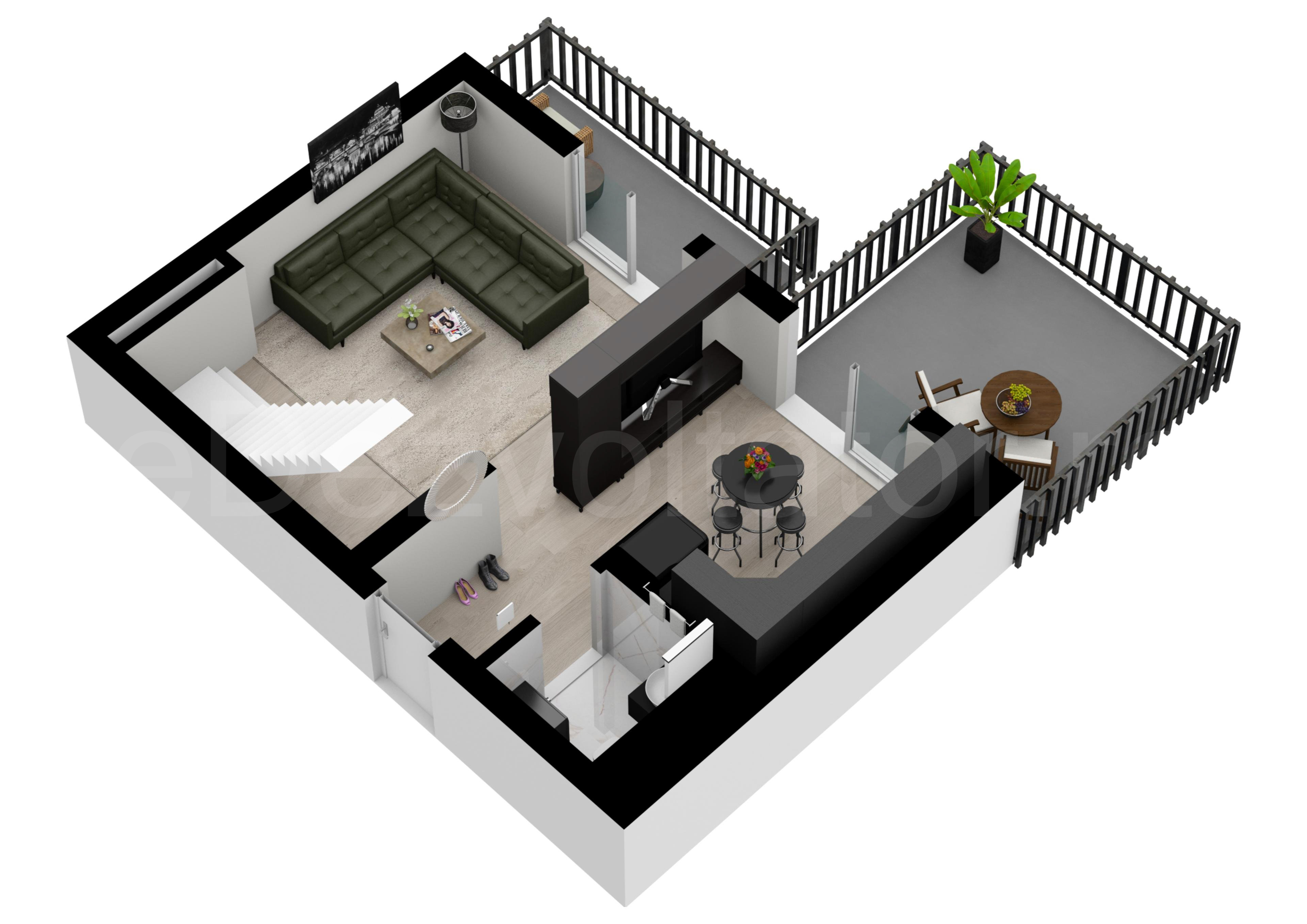 Apartament 2 Camere 90mp Cloud9 Residence Proiecție 3D Nivel 1