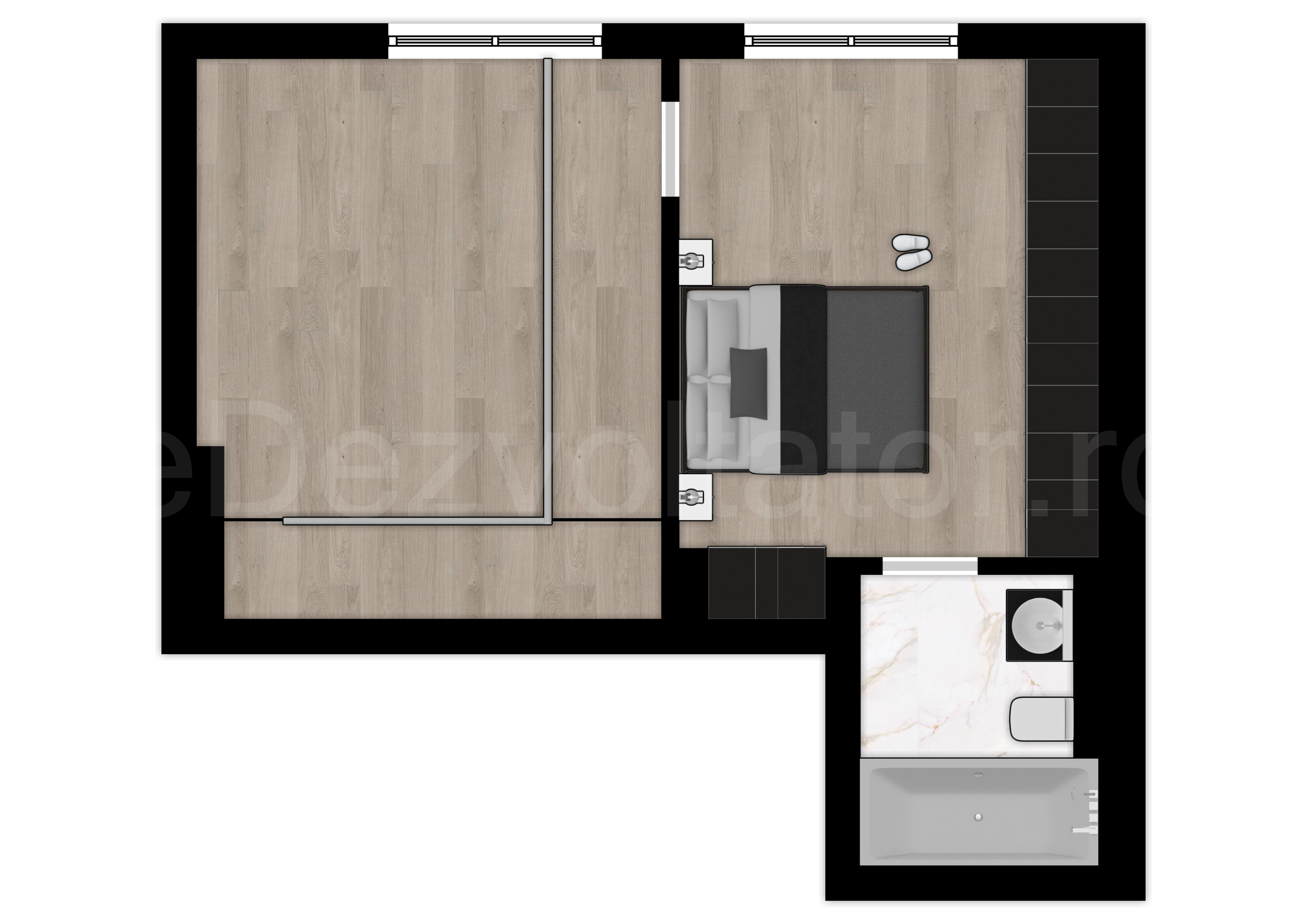 Proiecție 2D etaj 1 Apartament 2 Camere 90mp Cloud9 Residence