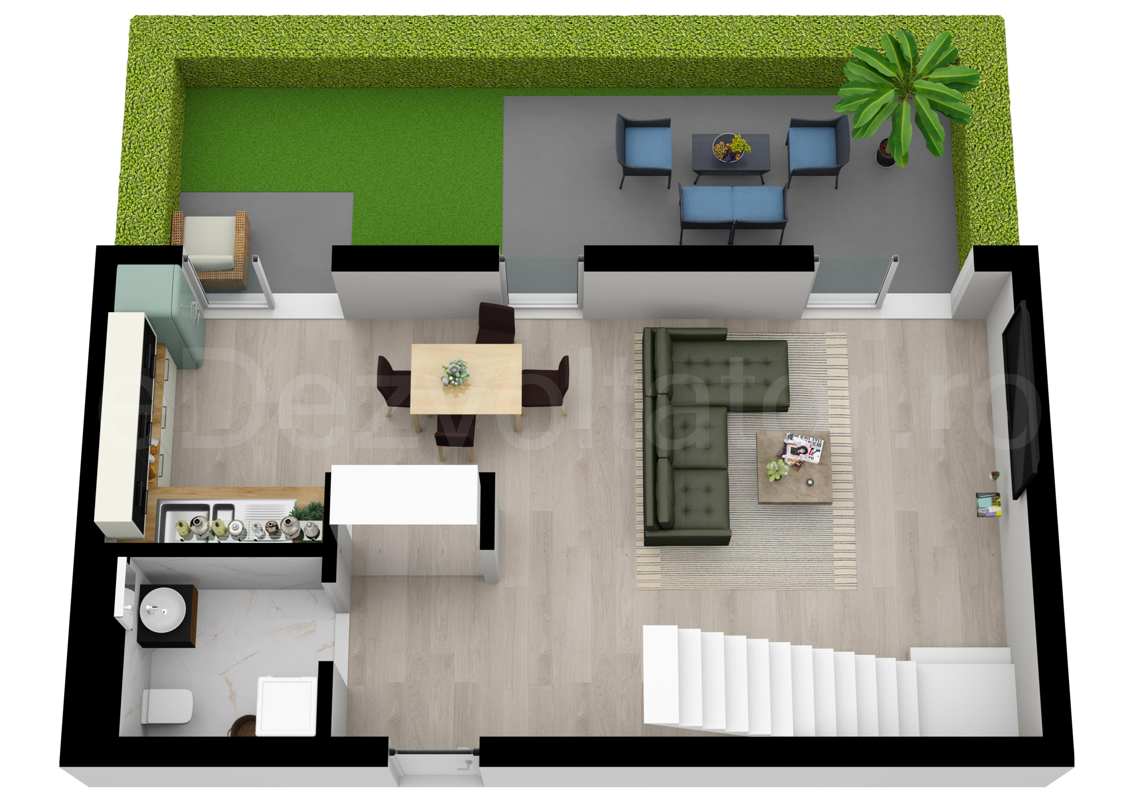 Proiecție 3D Apartament 2 camere 124 mp Cloud9 Residence