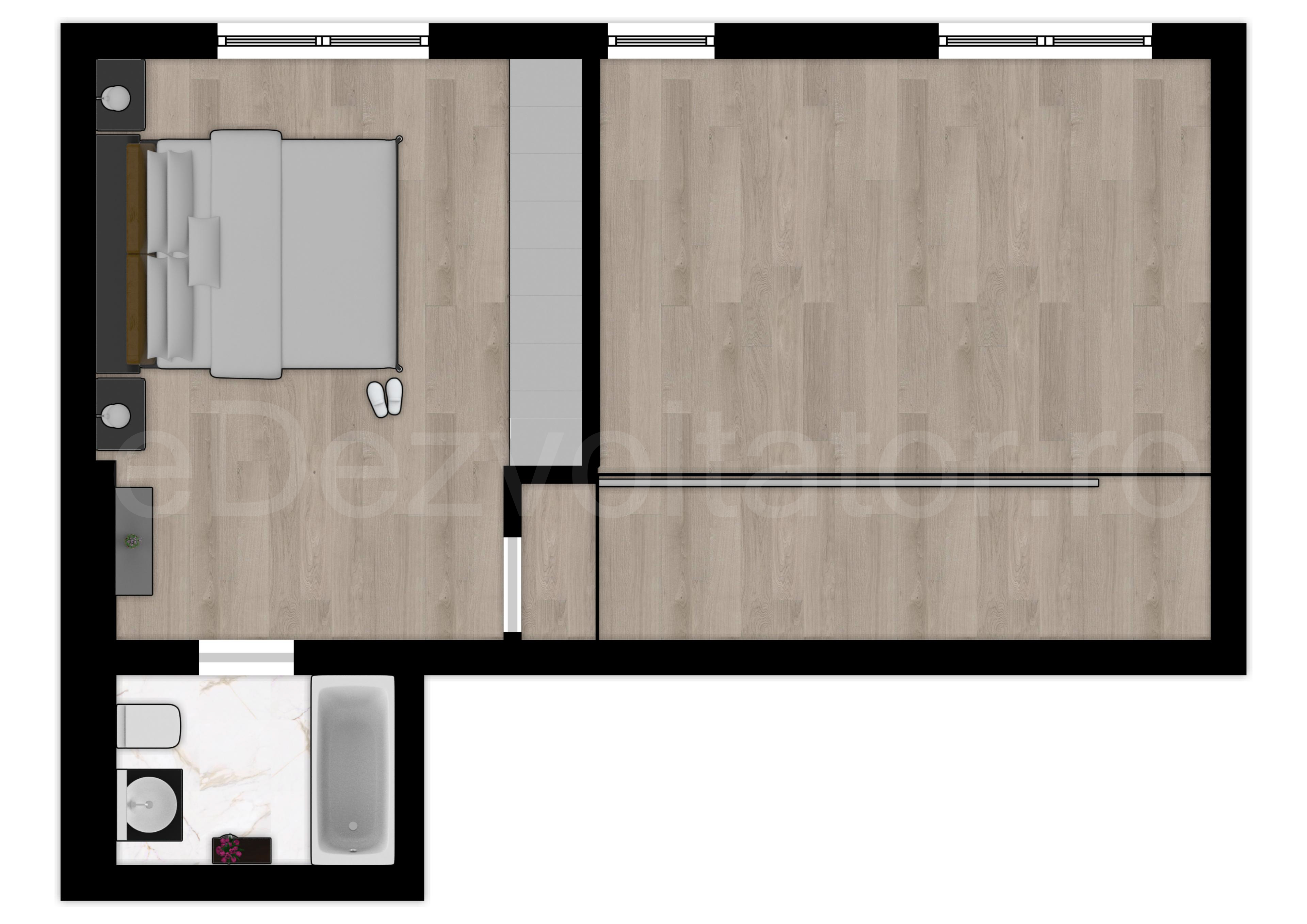 Proiecție 2D etaj 1 Apartament 2 camere 124 mp Cloud9 Residence