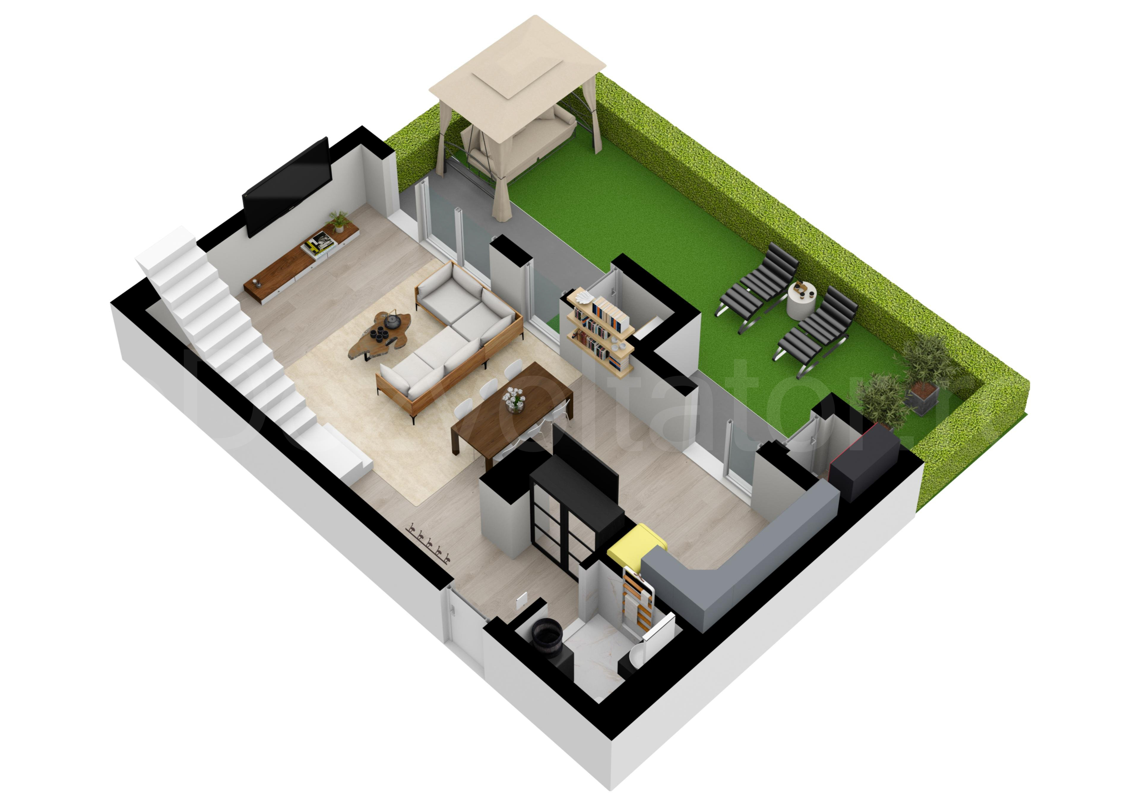 Apartament 3 Camere 151mp Cloud9 Residence Proiecție 3D Nivel 1