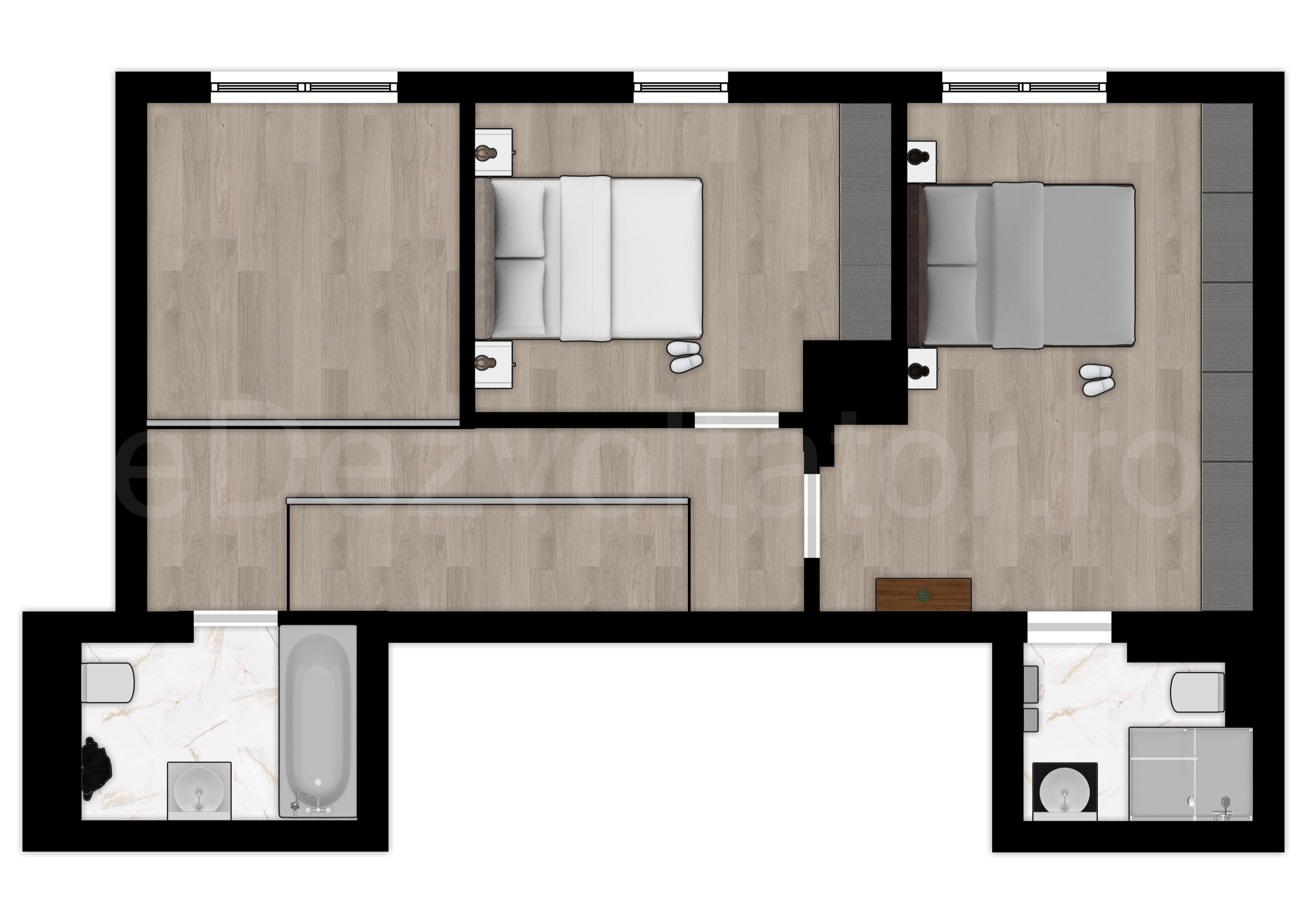 Proiecție 2D etaj 1 Apartament 3 Camere 151mp Cloud9 Residence