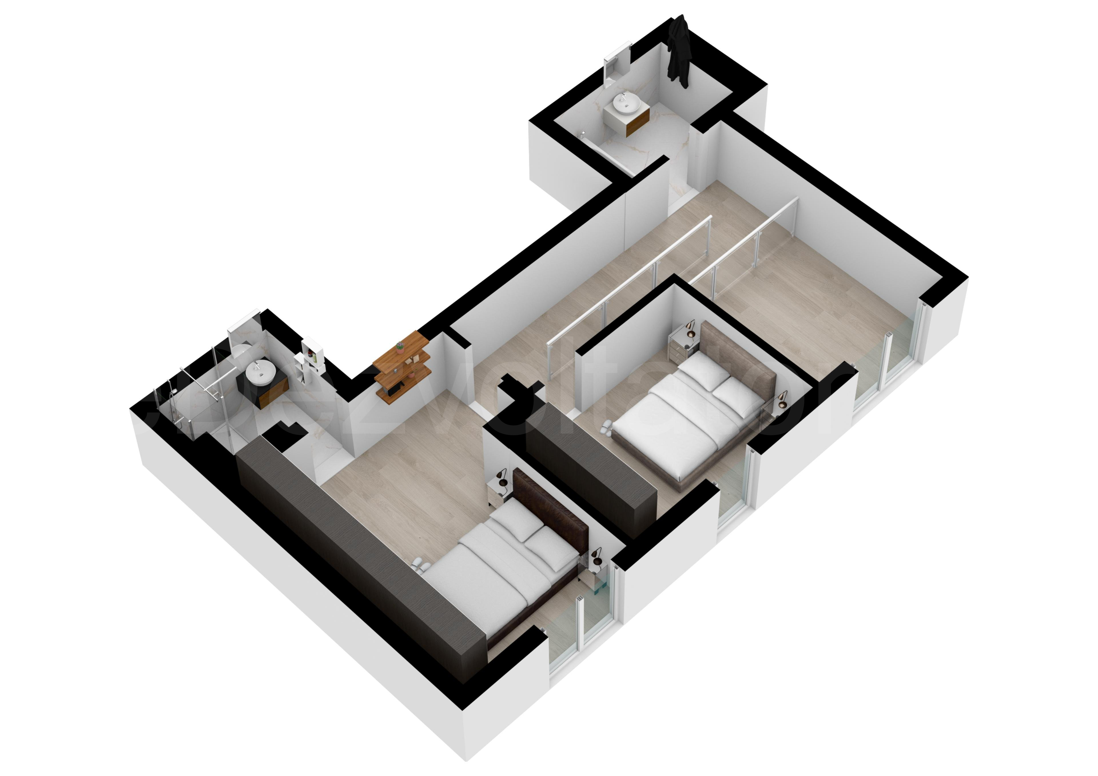 Apartament 3 Camere 151mp Cloud9 Residence Proiecție 3D Nivel 2