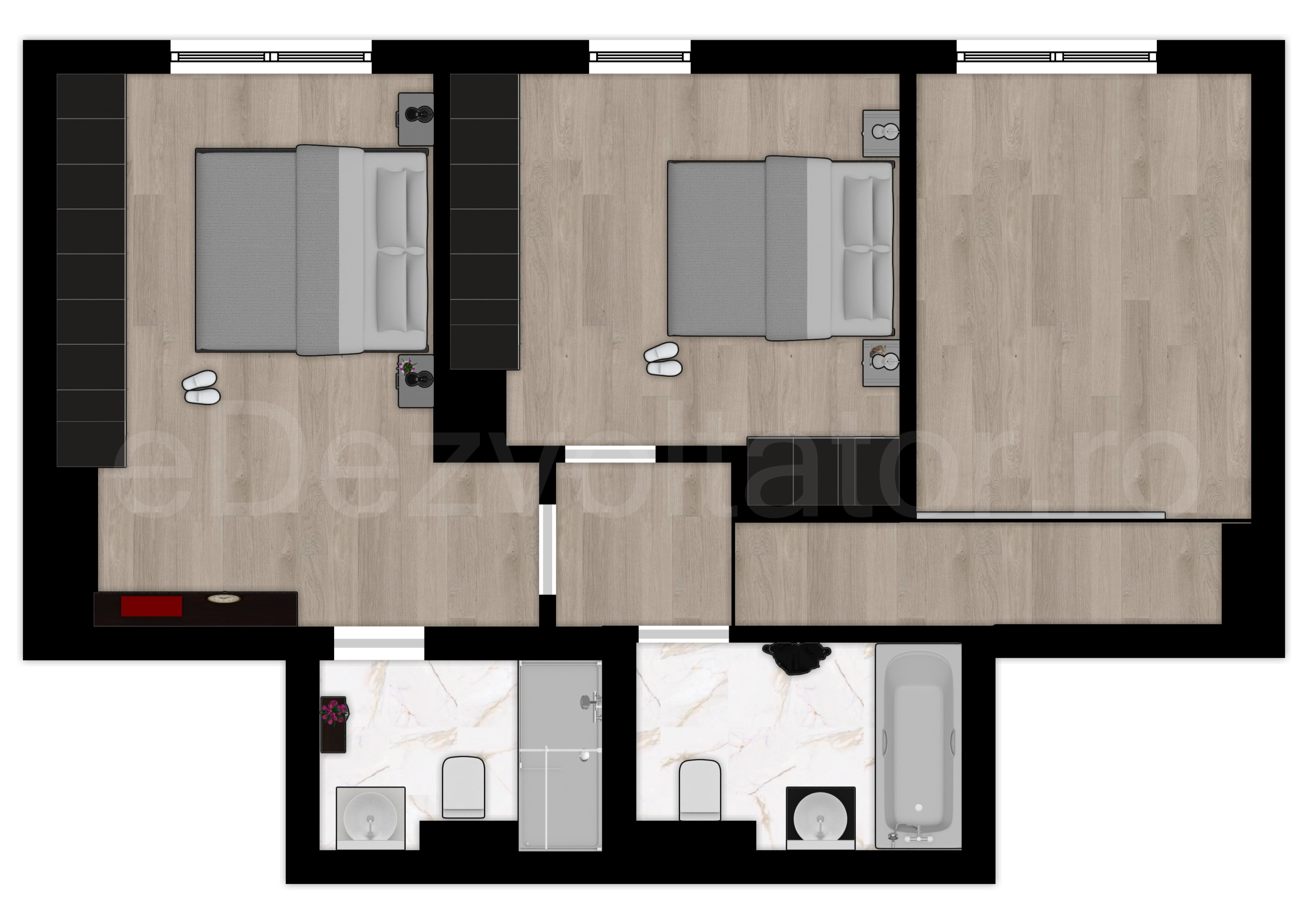 Proiecție 2D etaj 1 Apartament 3 camere 230 mp Cloud9 Residence
