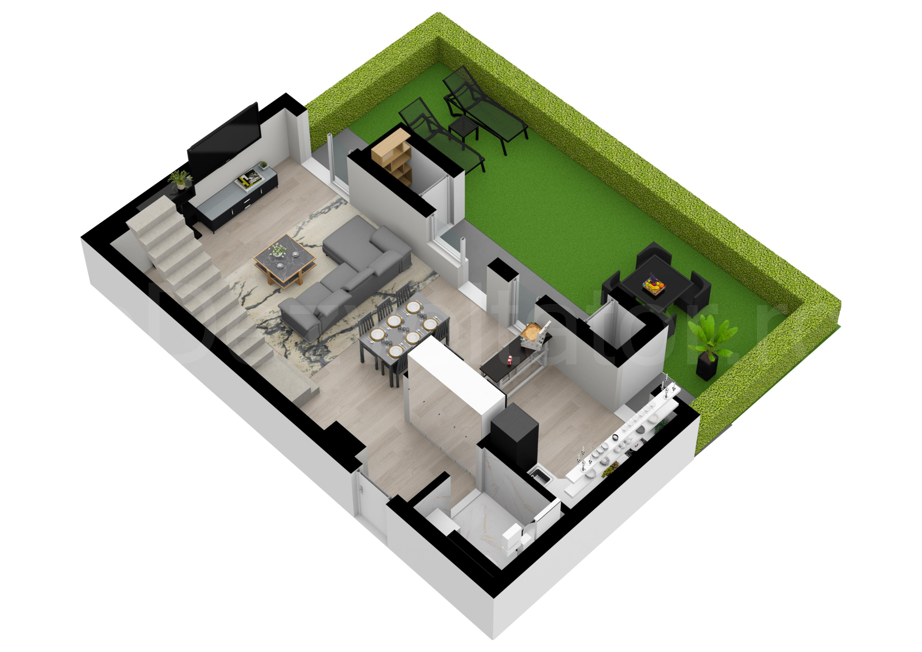 Apartament 3 Camere 157mp Cloud9 Residence Proiecție 3D Nivel 1