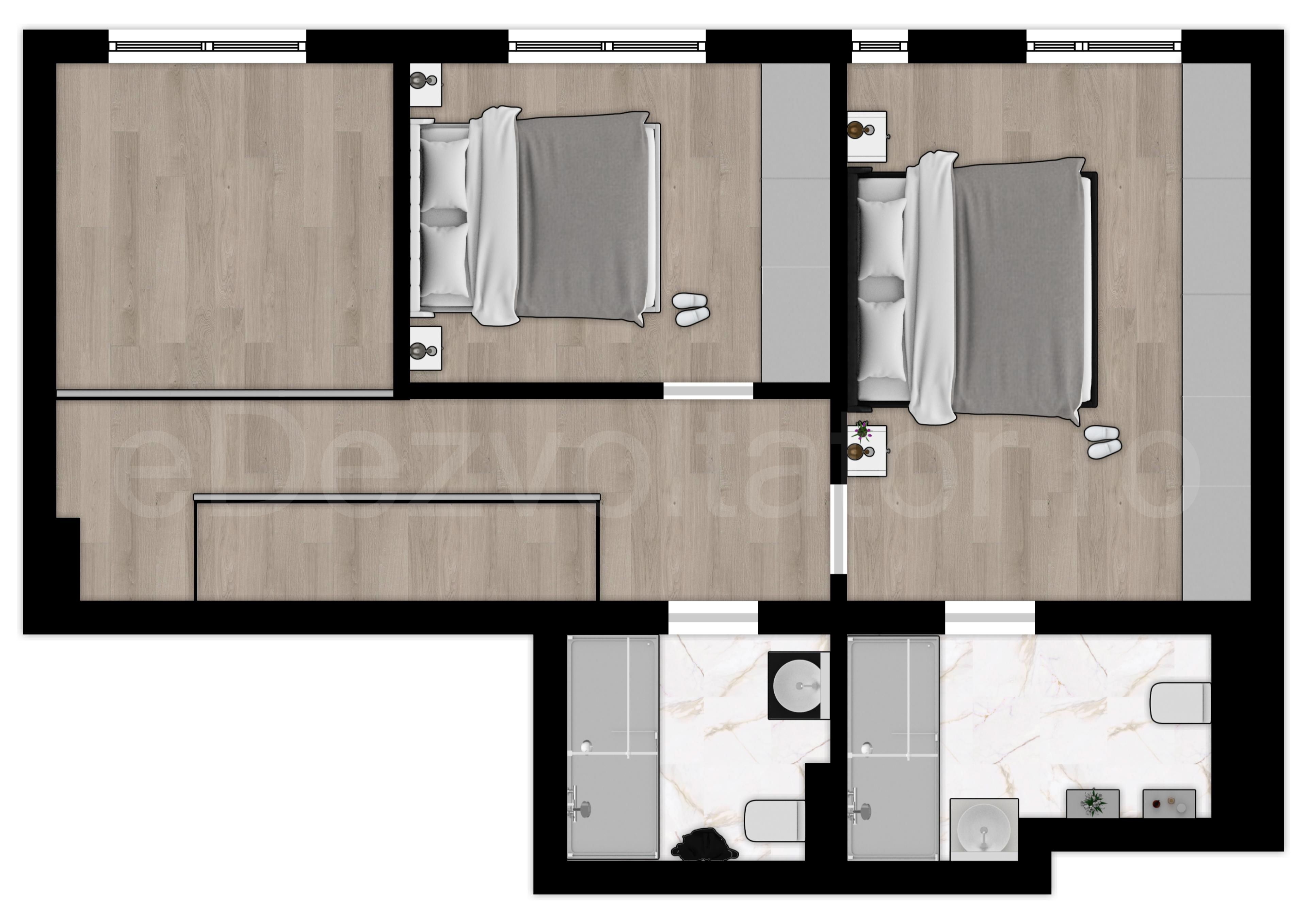 Proiecție 2D etaj 1 Apartament 3 Camere 157mp Cloud9 Residence