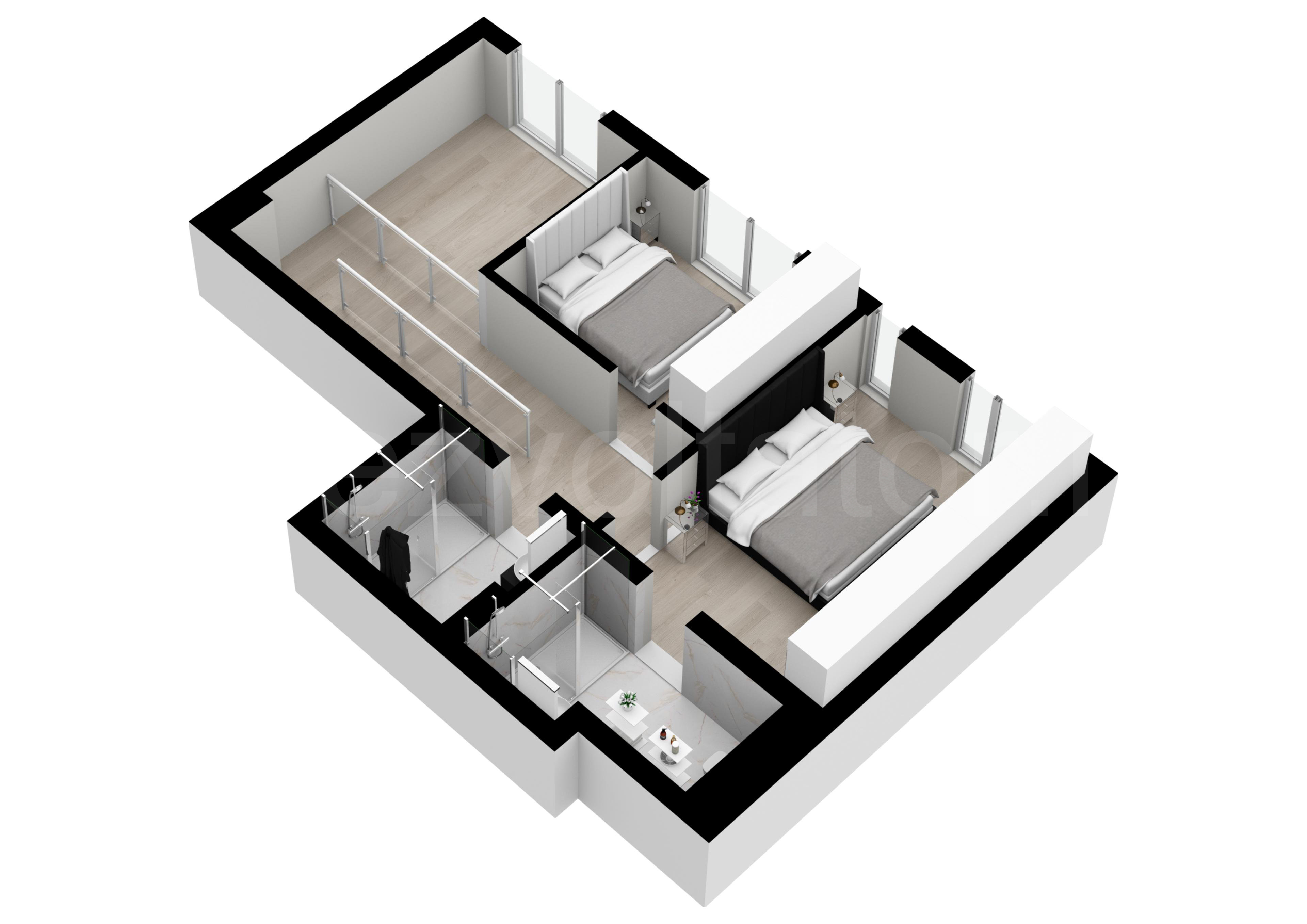 Apartament 3 Camere 157mp Cloud9 Residence Proiecție 3D Nivel 2