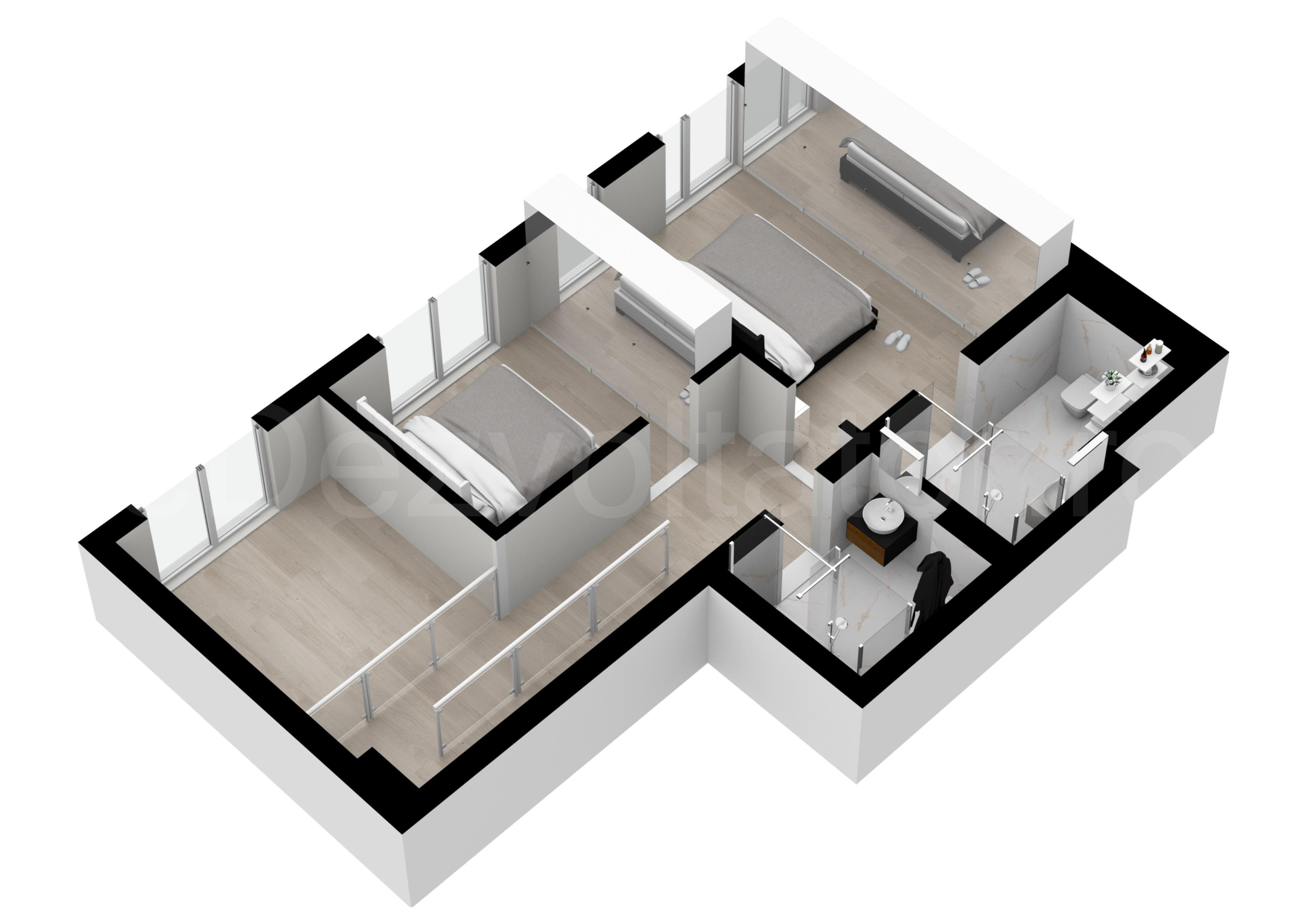 Apartament 3 Camere 157mp Cloud9 Residence Proiecție 3D Nivel 3